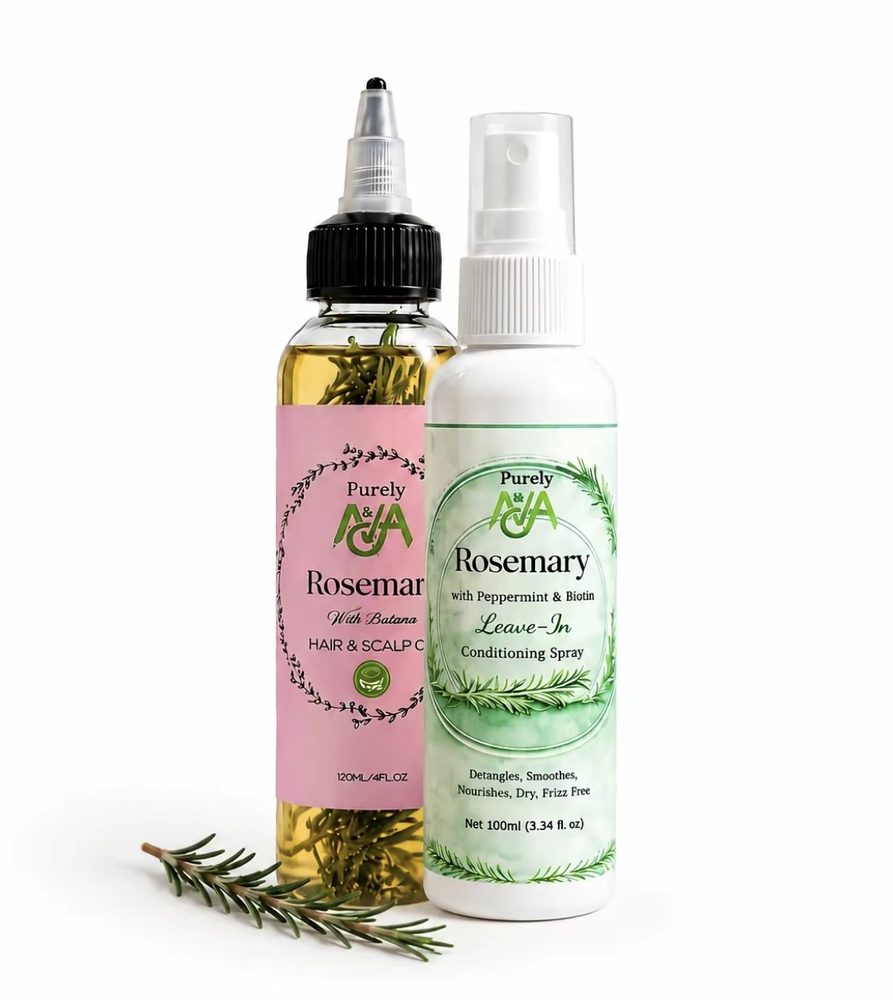 The Goldilocks Bundle - Purely Ava Rosemary Hair & Scalp Oil with Batana, 4oz, and Leave-In Conditioning Spray