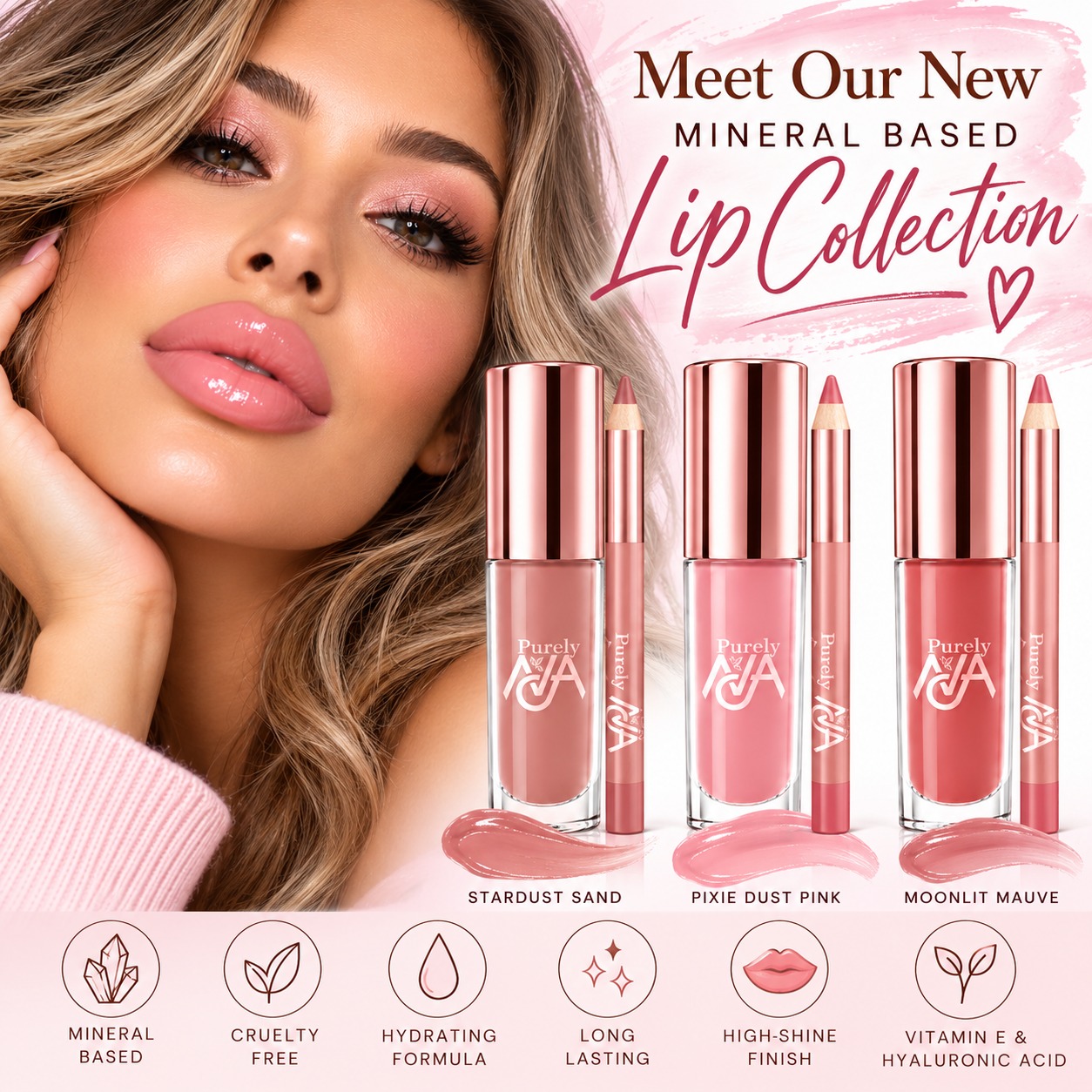 Purely Ava Whimsical Lip Collection - Luminous Lip Gloss Trio and Luscious Lip Liners Duo