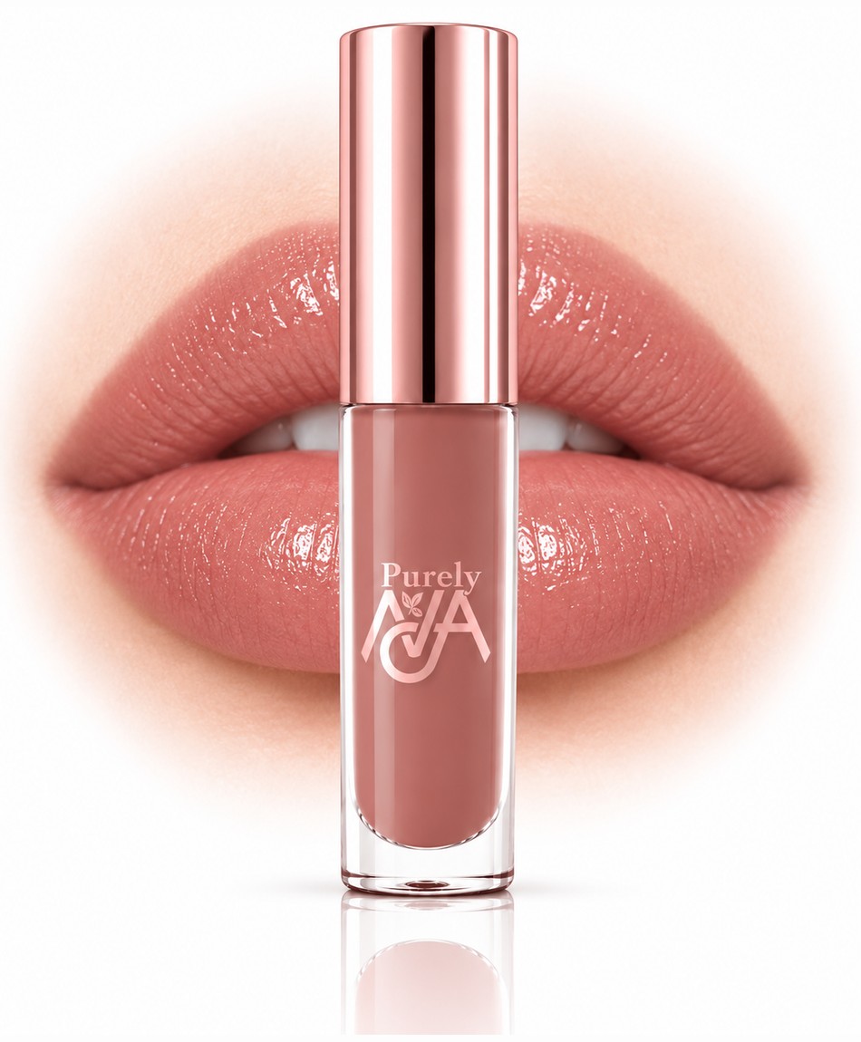 Purely Ava Luminous Lip Gloss, Moonlit Mauve, shown on lips