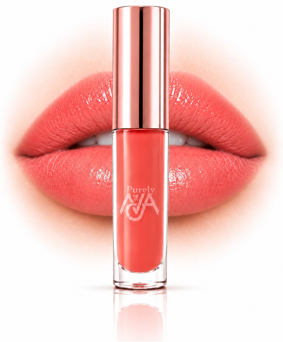 Purely Ava Luminous Lip Gloss, Pixie Dust Pink, shown on lips